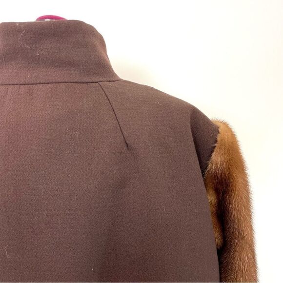 Vintage 1960s Brown Wool & Mink Collar Coat 60s  Winter Coat Diane Original XL - Picture 7 of 14